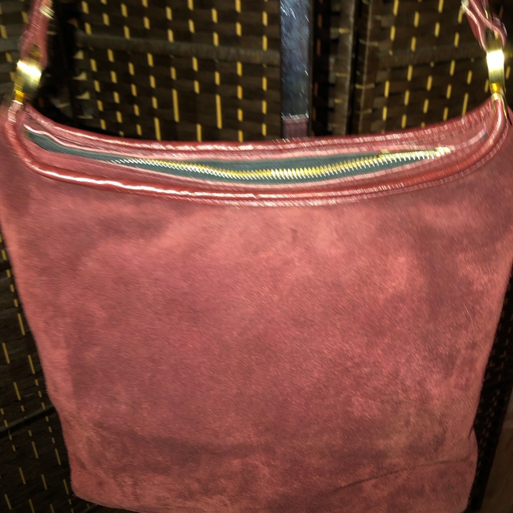 Vintage Burgundy, suede-leather Crossbody purse. - Picture 2 of 16
